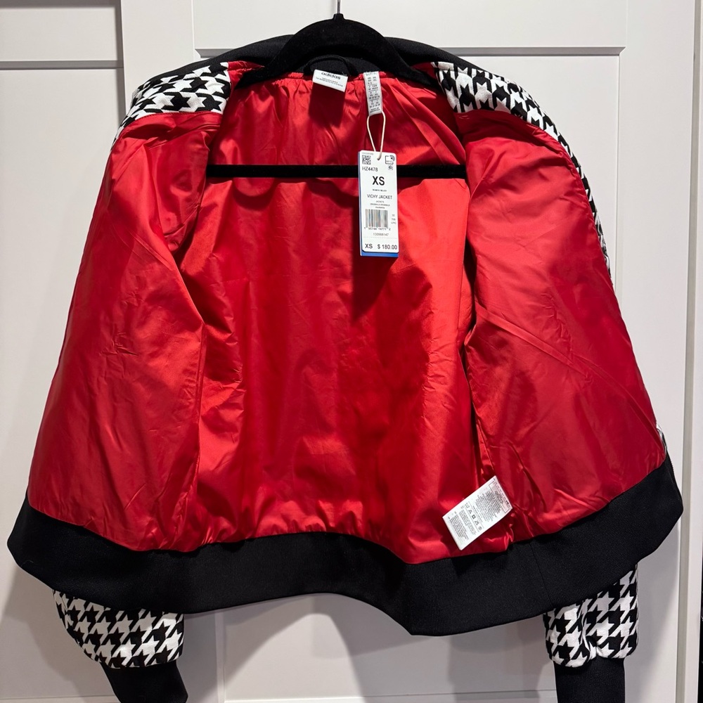 Adidas Vichy Black & White Houndstooth Bomber with Red Lining - Picture 3 of 8
